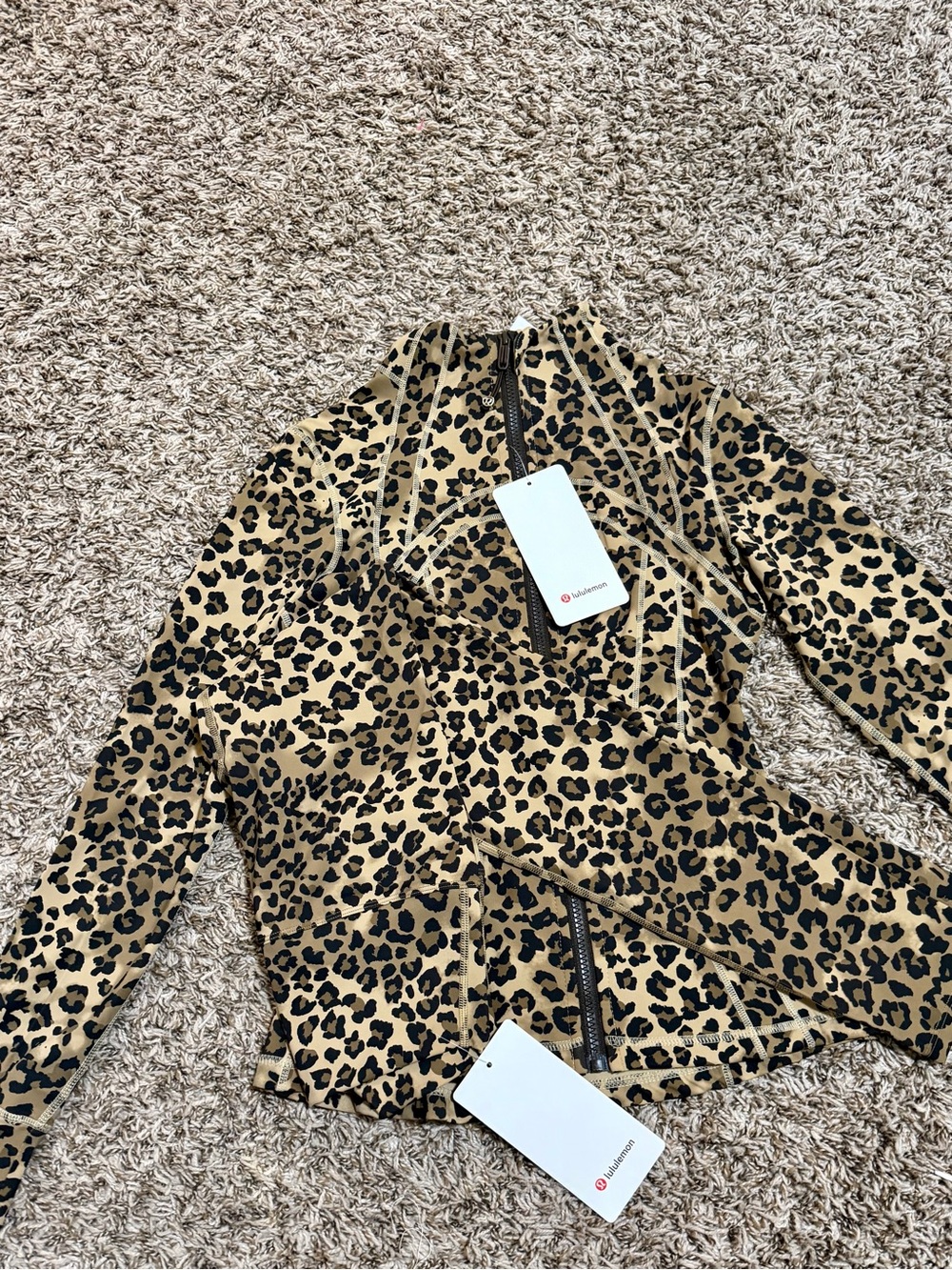 Leopard Print Zip-Up Women's Jacket - Tan & Black
